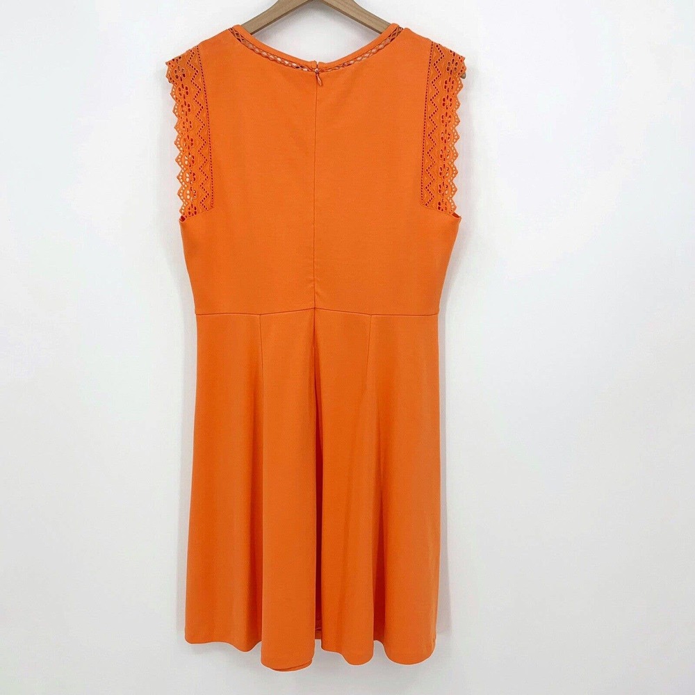 Talbots Knit Dress Size L Lace Trimmed Fit & Flare Sleeveless Stretch Orange - Picture 2 of 8